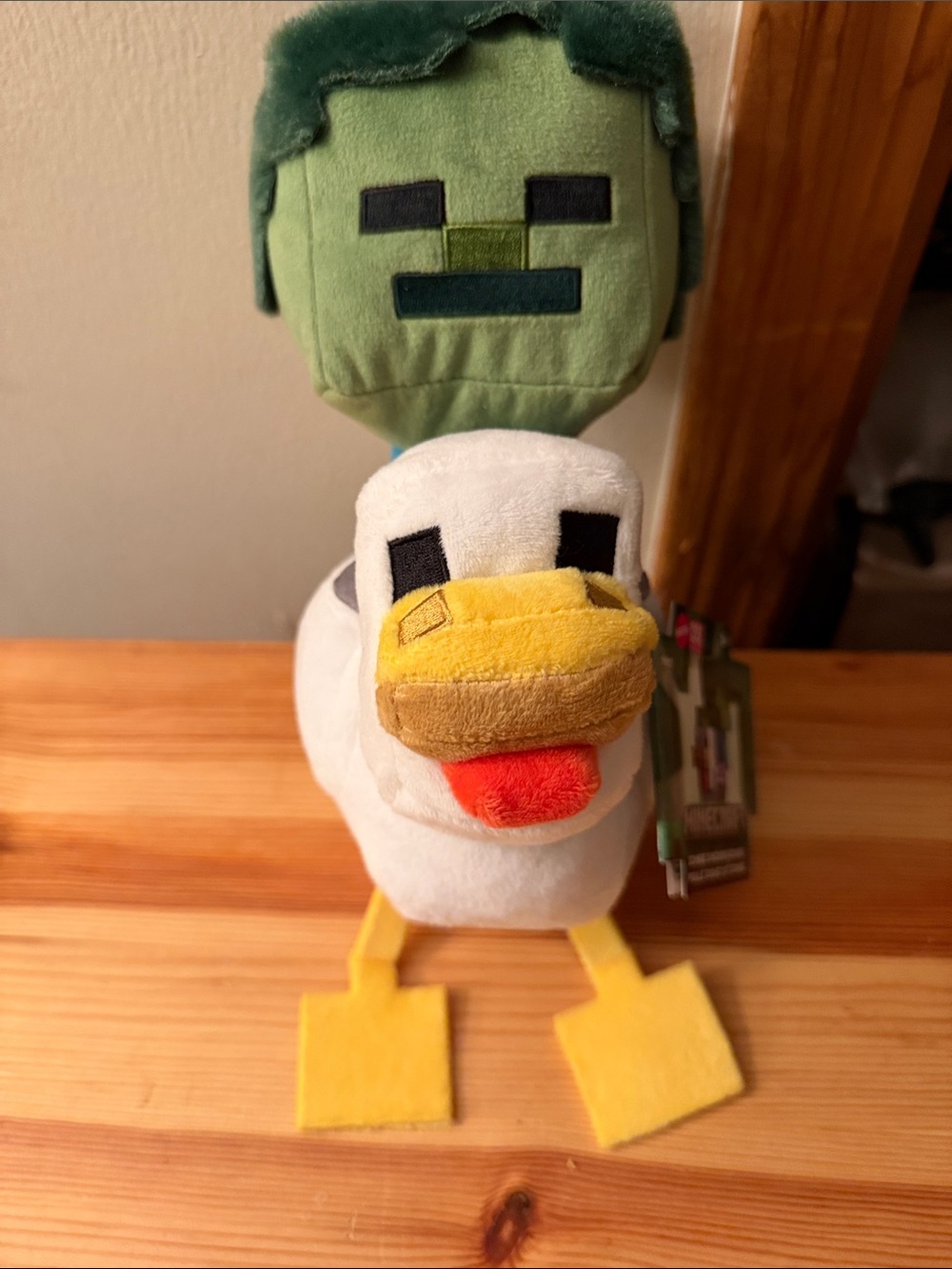 Mattel Minecraft-style Plush Duck Toy in White, Yellow, Orange and Green